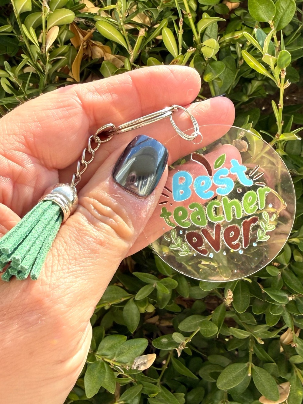 NEW! Hand crafted clear acrylic keychain with faux leather tassel teacher gift